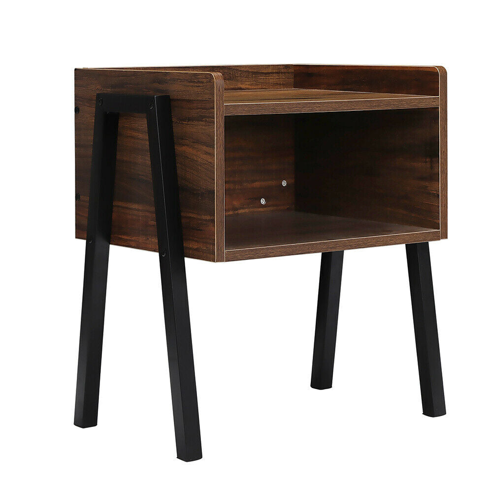 Industrial Bedside Cabinet Nightstand End =Side Table Metal Frame Open Storage