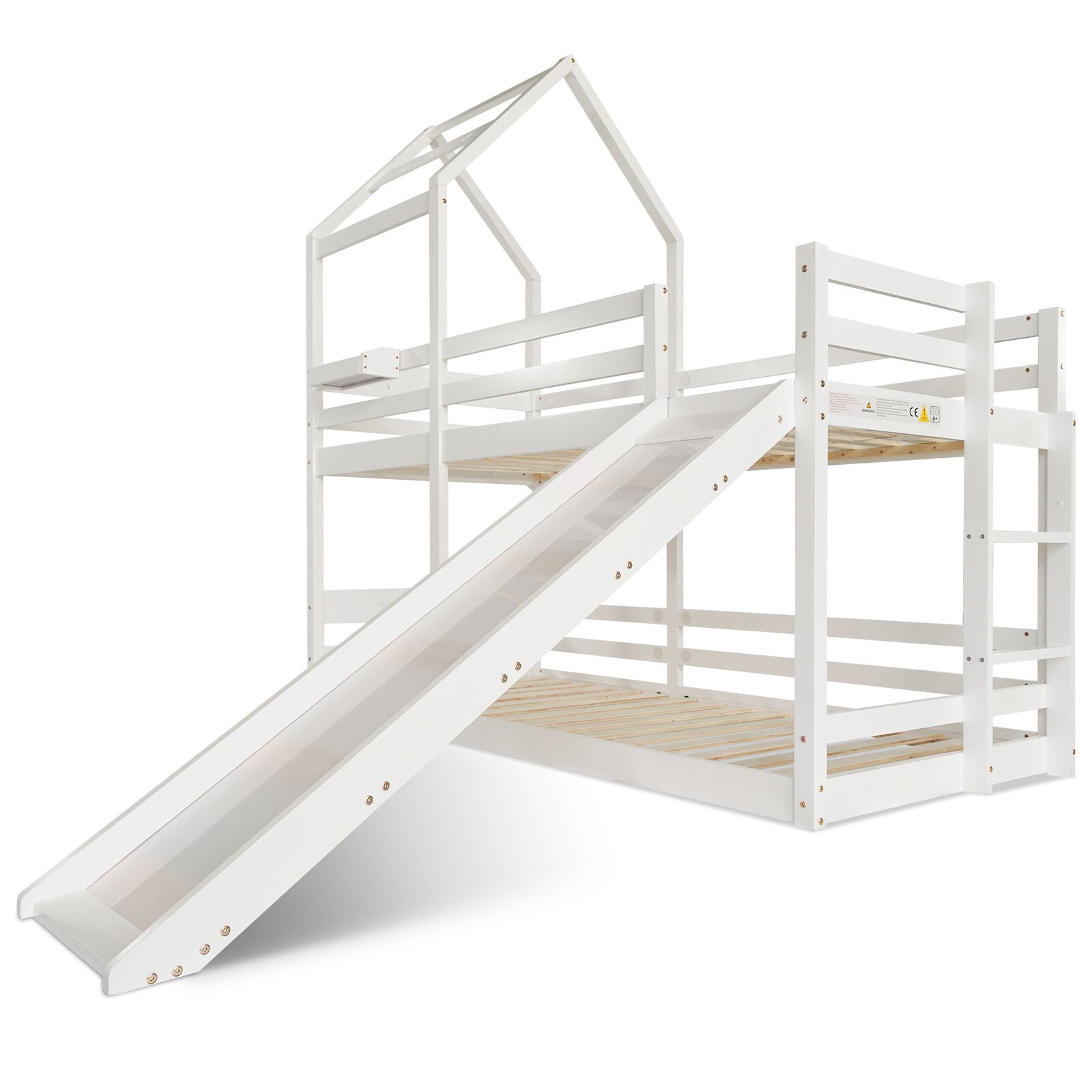 Kids Bunk Bed 3FT Single Pine Bed Frame High Sleeper Bed with Slide Ladder HT