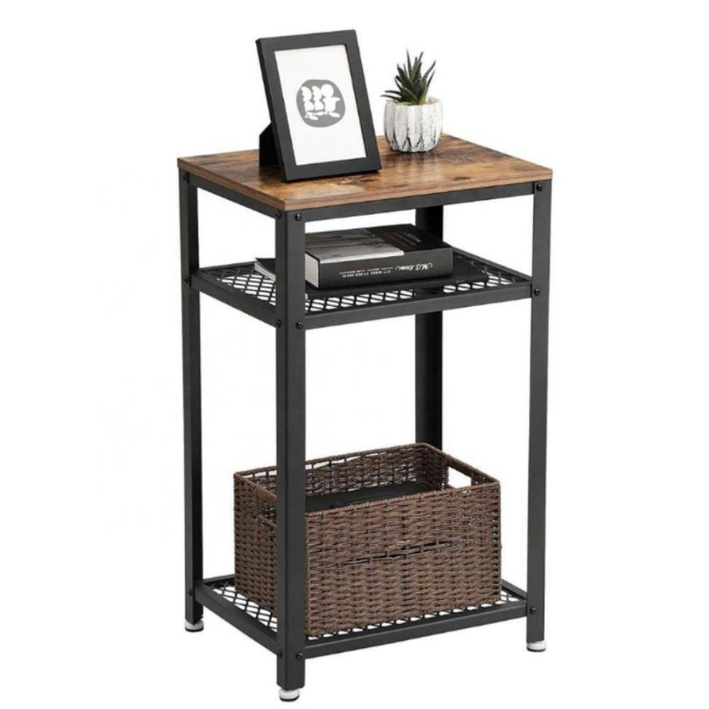 3 Tiers Bedside Table Industrial Nightstand Side End Table Metal Shelf Storage