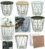 Retro Side Table Baskets Marble Wood Top Storage Basket Tables Home Furniture