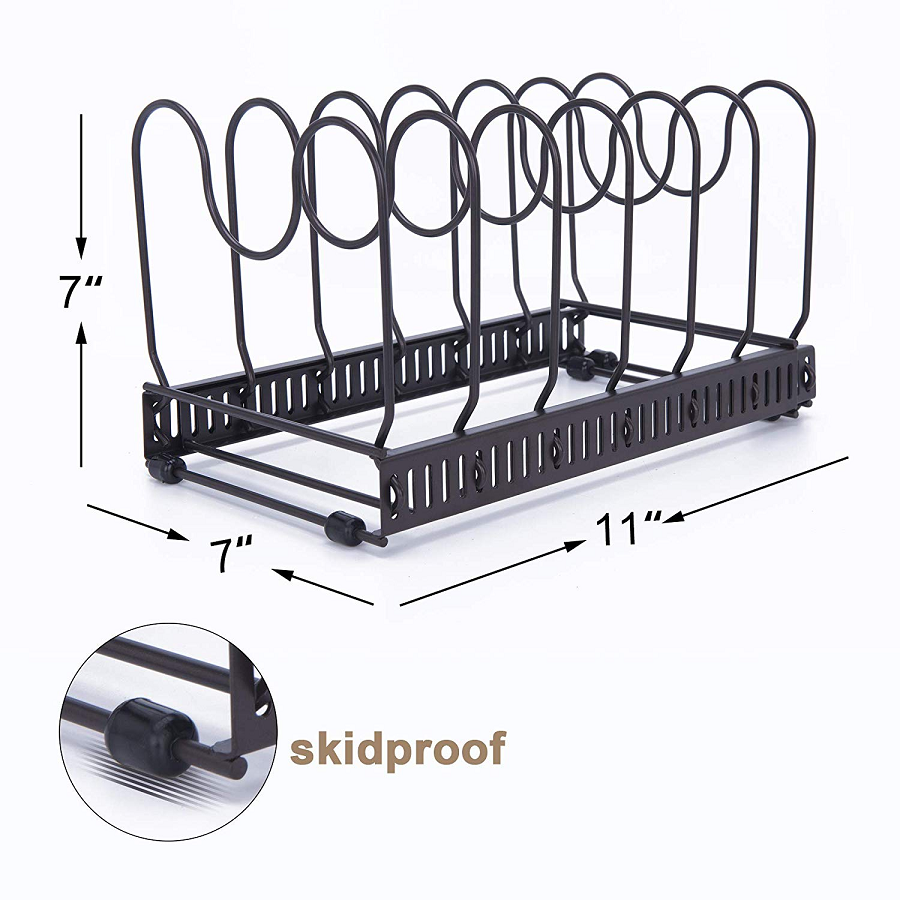 Adjustable Kitchen Cabinet Pantry Pan and Pot Lid Organizer Rack Holder Brown