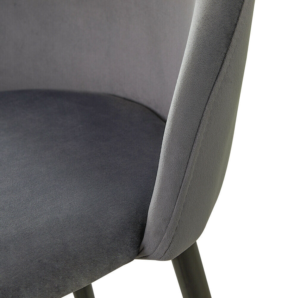 2× Grey Kitchen Breakfast Bar Stools Velvet Padded Seat Metal Legs Modern Pub