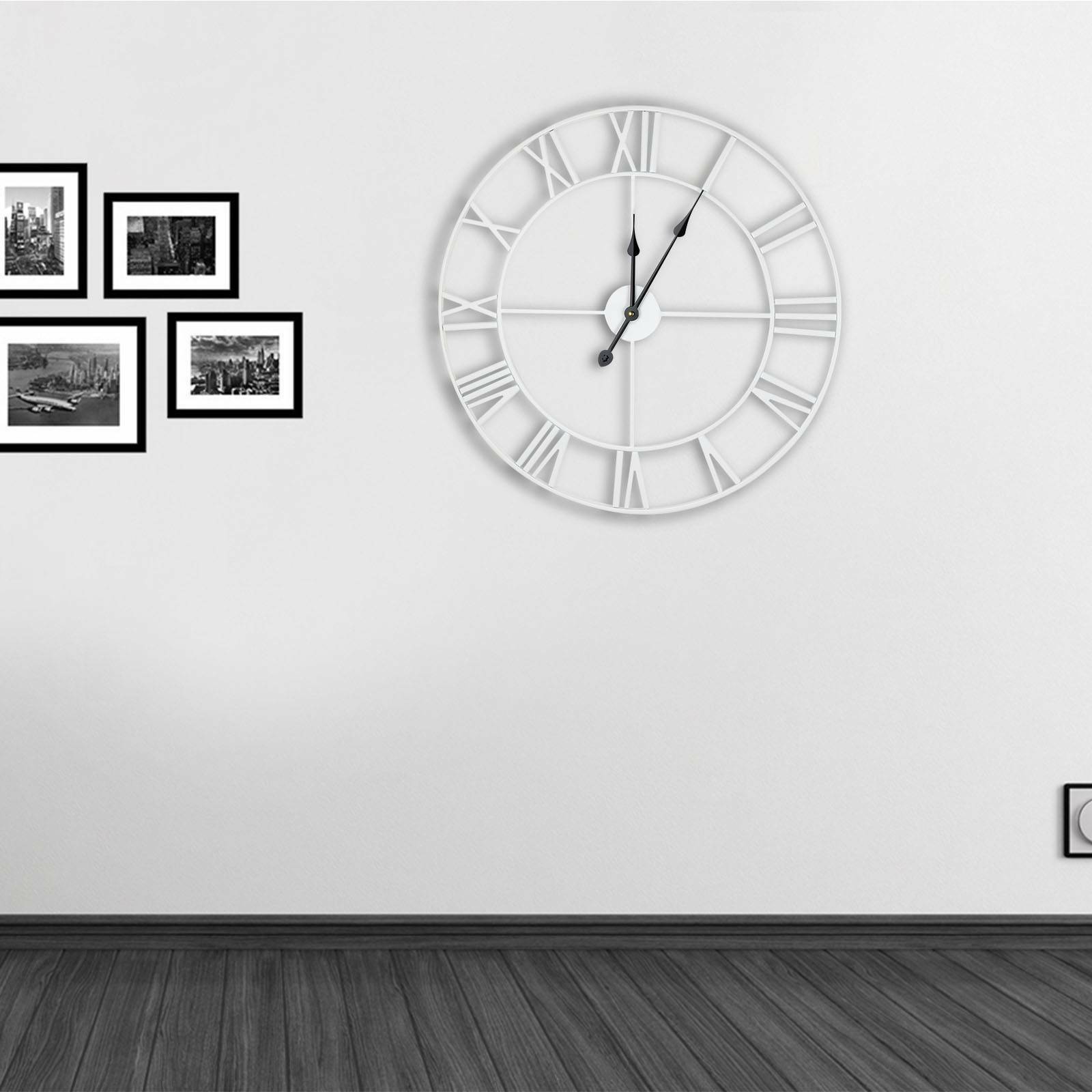 60CM EXTRA LARGE WHITE ROMAN NUMERALS SKELETON IRON WALL CLOCK BIG GIANT ROUND