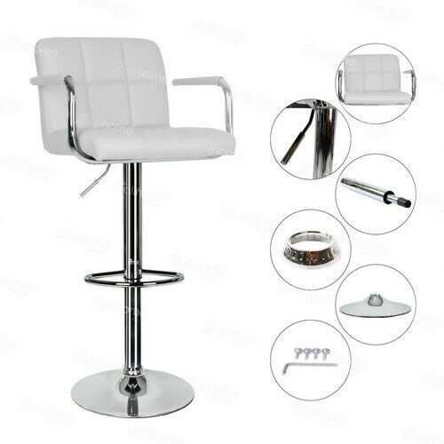 2×Bar Stools Leather Chairs Breakfast Chairs Swivel Gas Lift Kitchen Cushioned