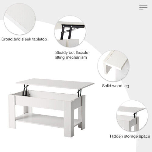 2 Tier Coffee Table With Lift Up Top Wood Living Room Sofa Table Storage Shelf