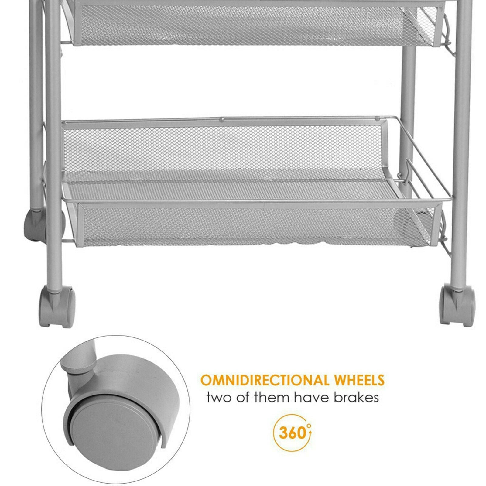 3/4 Tiers Slim Kitchen Trolley Cart Metal Storage Rack Tray Shelf Rolling Wheel