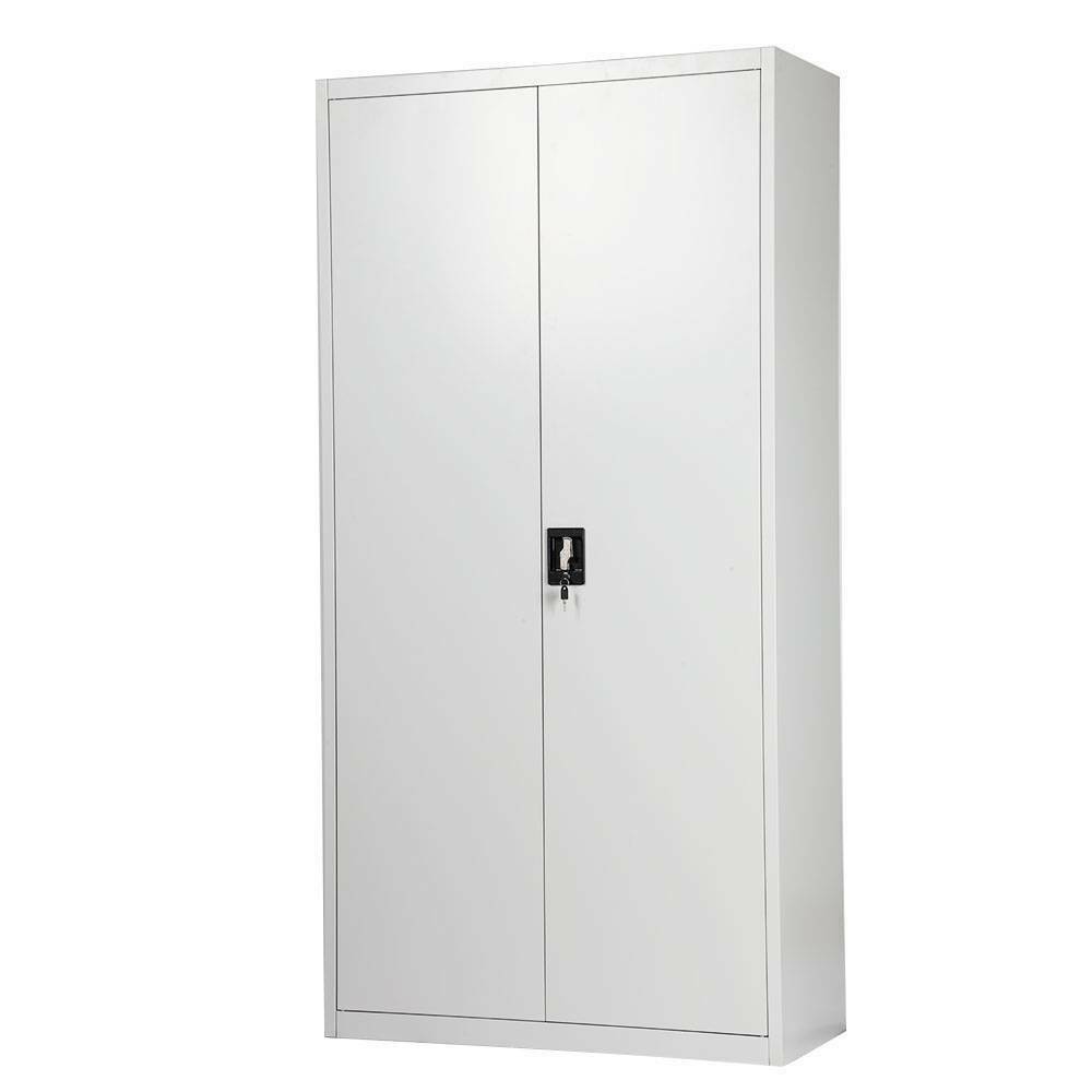 180cm Office Storage Lockable Cupboard Filing Cabinet Steel Metal Light Grey Key
