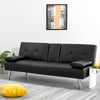 3 Seater Click-Clack Leather Fabric Sofa Bed with 2 Drink Holder Recliner Home