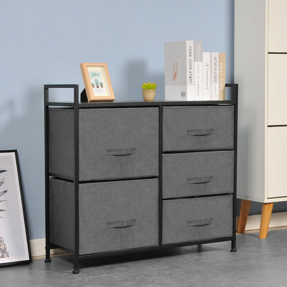 Dark Grey Fabric Cabinet Chest of Drawers Bedside Table Storage 2/3/4/5/7 Drawer