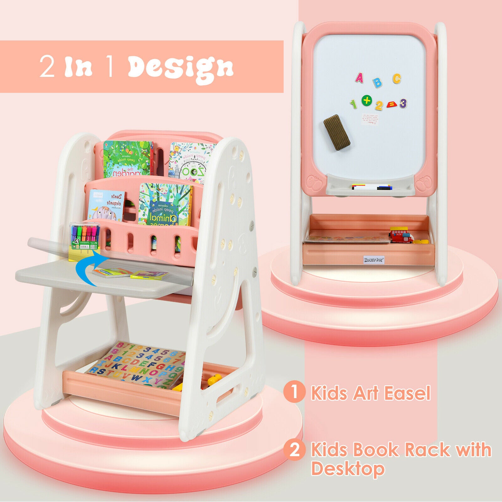 3-In-1 Kids Table & Chair Set Adjustable Drawing Board Toddler Art Easel