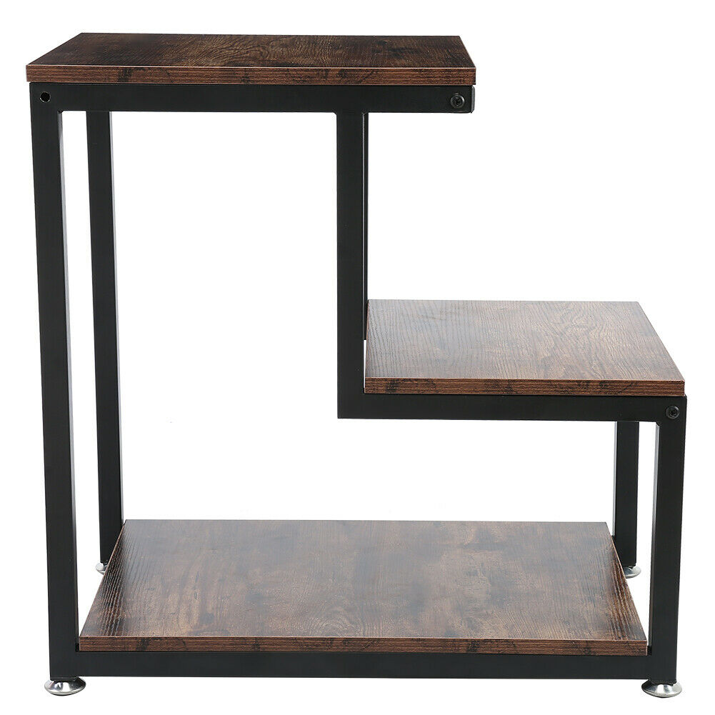 Industrial Bedside Table 3 Shelves Vintage Nightstand End Side Cabinet Stand
