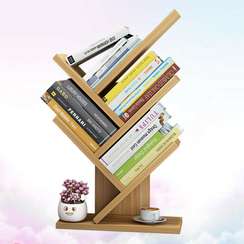 3/5Tier Wooden Tree Bookshelf Bookcase Display Storage Rack Holder Organizer UK