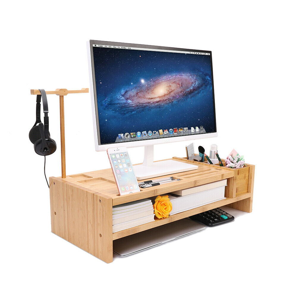 2 Tiers Desktop Monitor Riser Computer Laptop PC Plinth Stand Headset Organizer