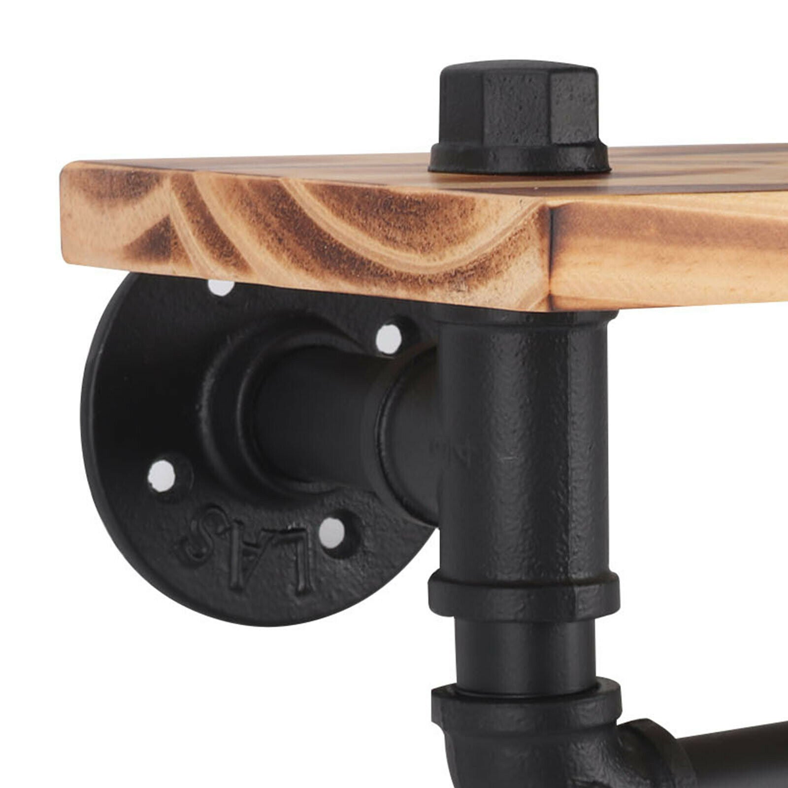 Modern Urban Style Iron Pipe Toilet Paper Holder Roller With Wood Shelf Wall