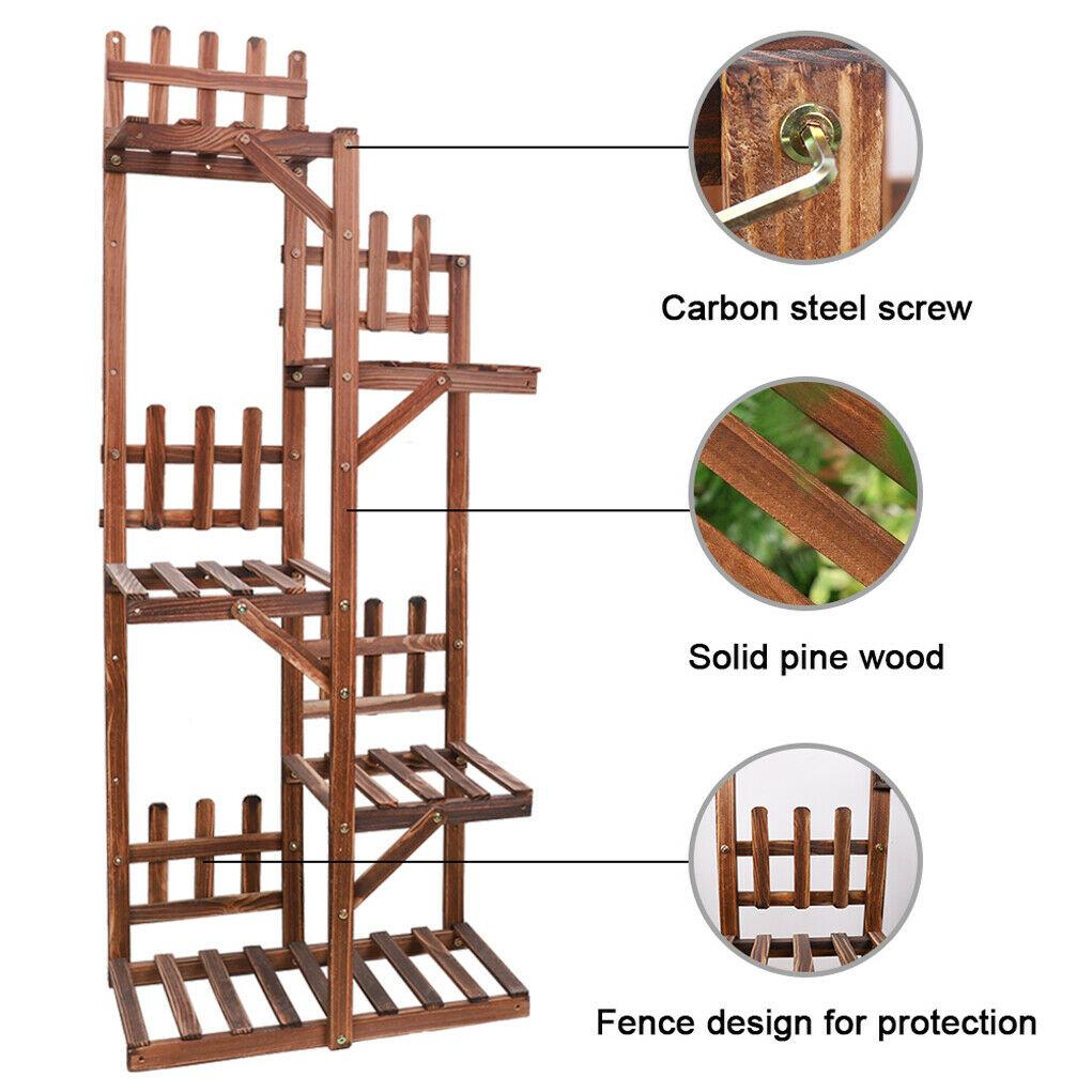 52" Height 5 Tiers Flower Rack Wooden Corner Plant Stand 6 Potted Shelf Terrace