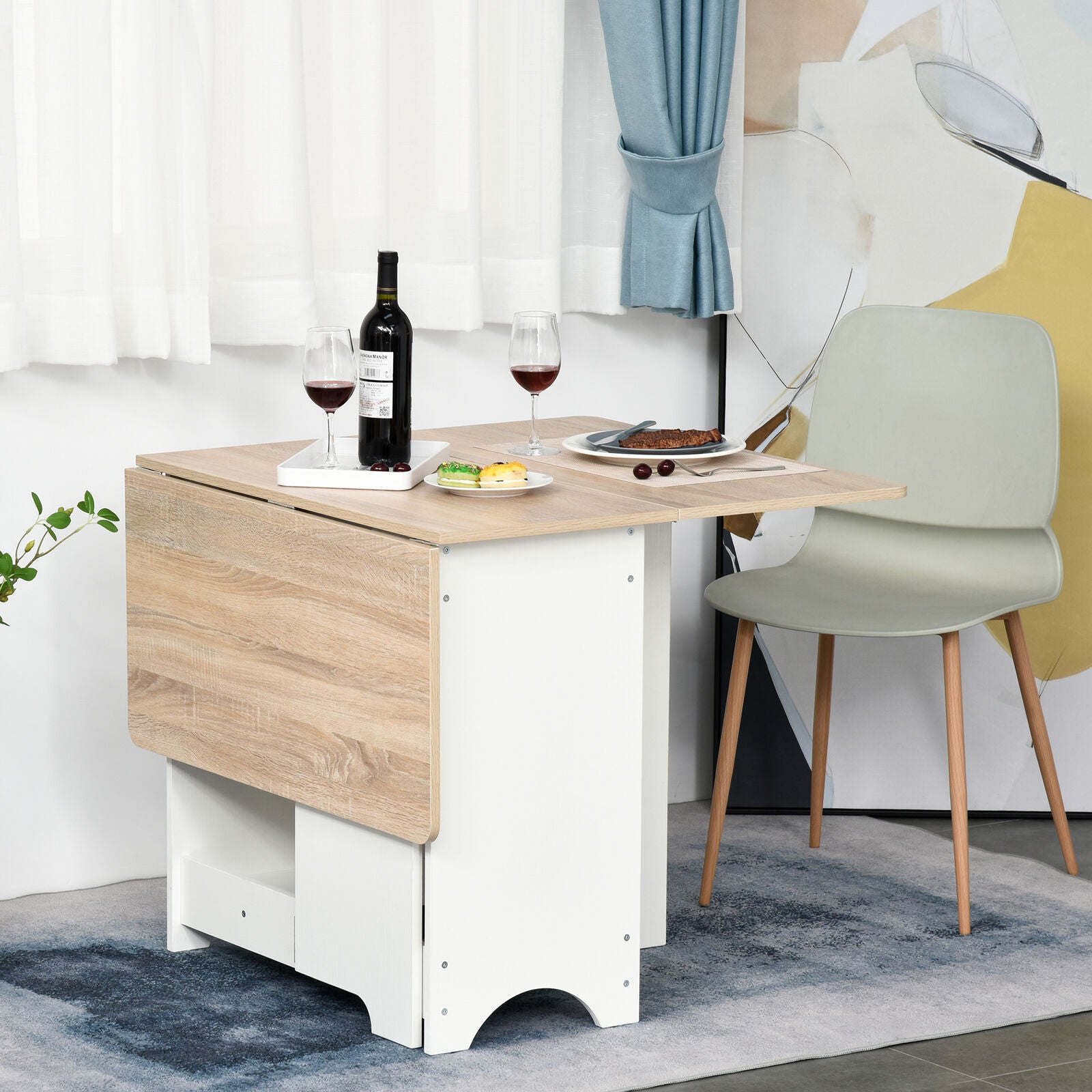 Drop-Leaf Dining Table Folding Desk Foldable Bar Table with Storage Shelf