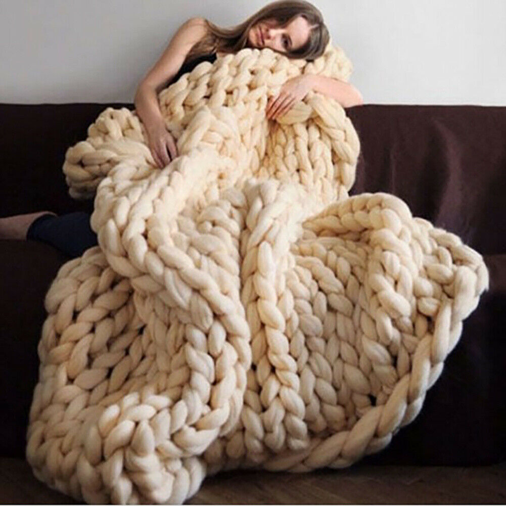 Bulky Soft Chunky Knit Bed Sofa Blanket Thick Knitted Throw Warm Handmade