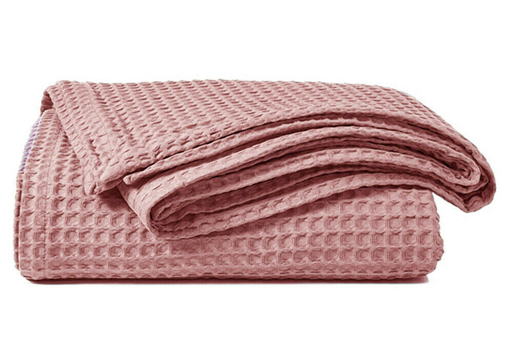 100% COTTON HONEYCOMB WAFFLE EFFECT WASHABLE SOFA BED CHAIR BLANKET THROW