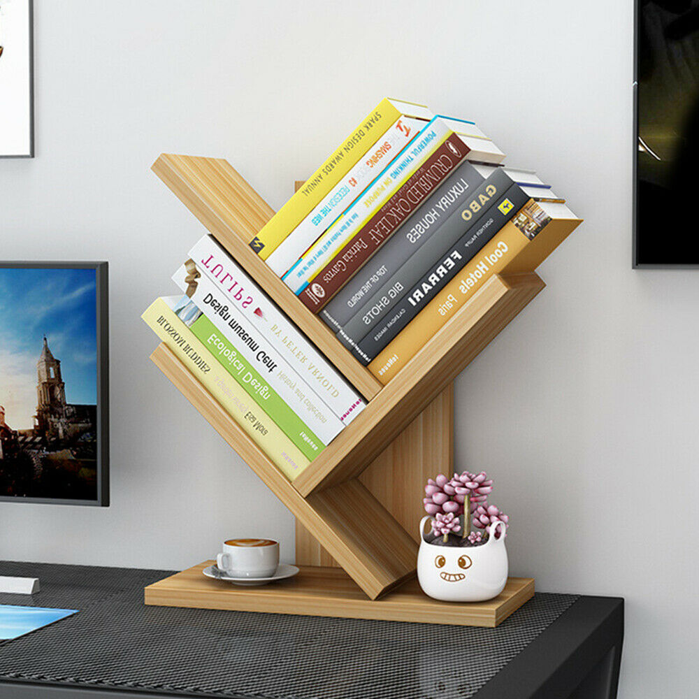 3/5Tier Wooden Tree Bookshelf Bookcase Display Storage Rack Holder Organizer UK