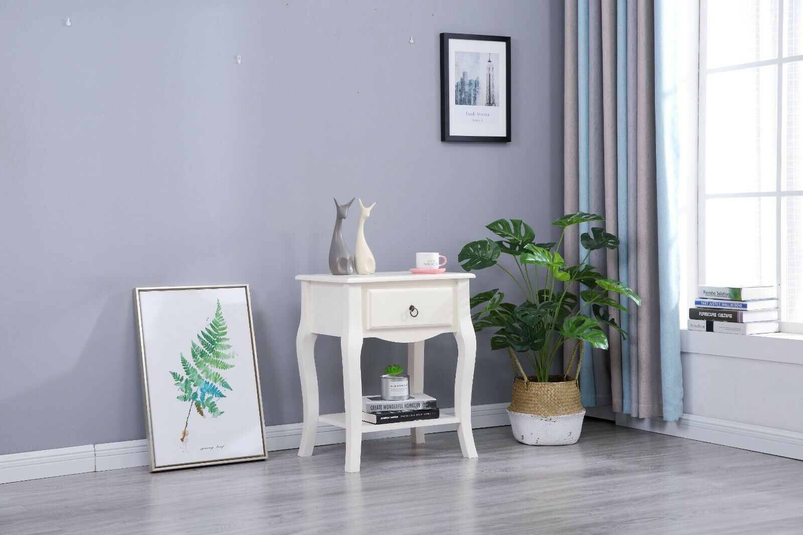 Style shabby Chic Wooden cream lamp Bedside Table Living Room Furniture