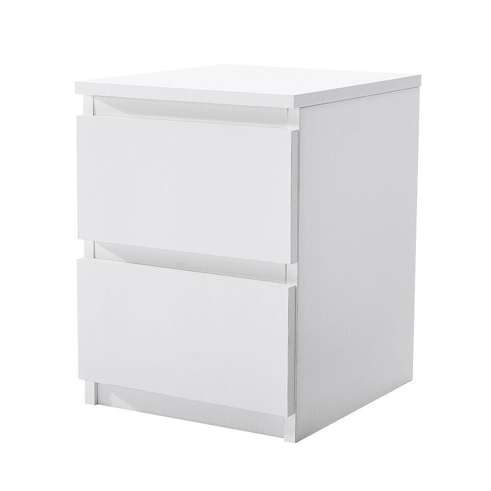 2 Drawer Wooden Bedside Table Matt White Frame Bedroom Storage Nightstand UK