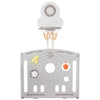 Foldable Baby Playpen with Activity Panel and Basketball Hoop 16 Panels Grey HT