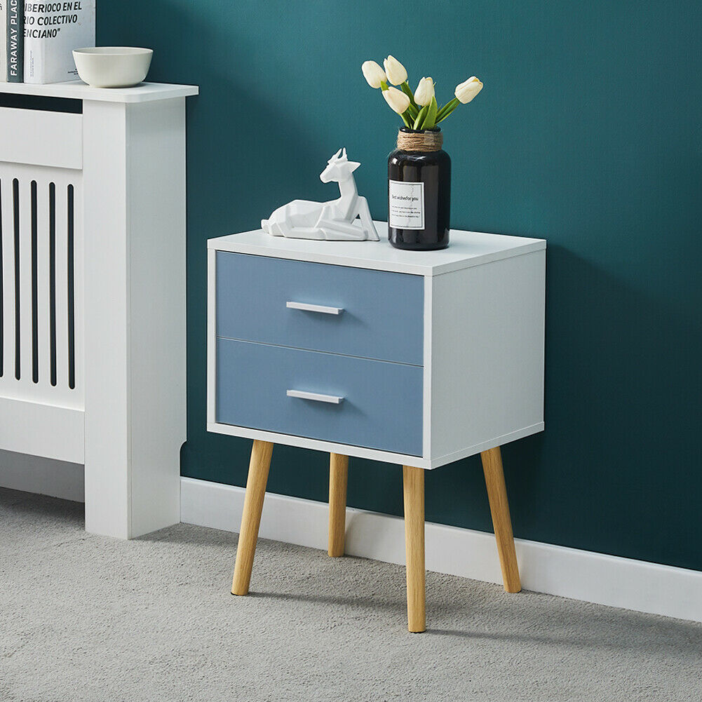 White Bedside Table Side Table 2 Drawers Cabinet Wooden Nightstand Storage Chest