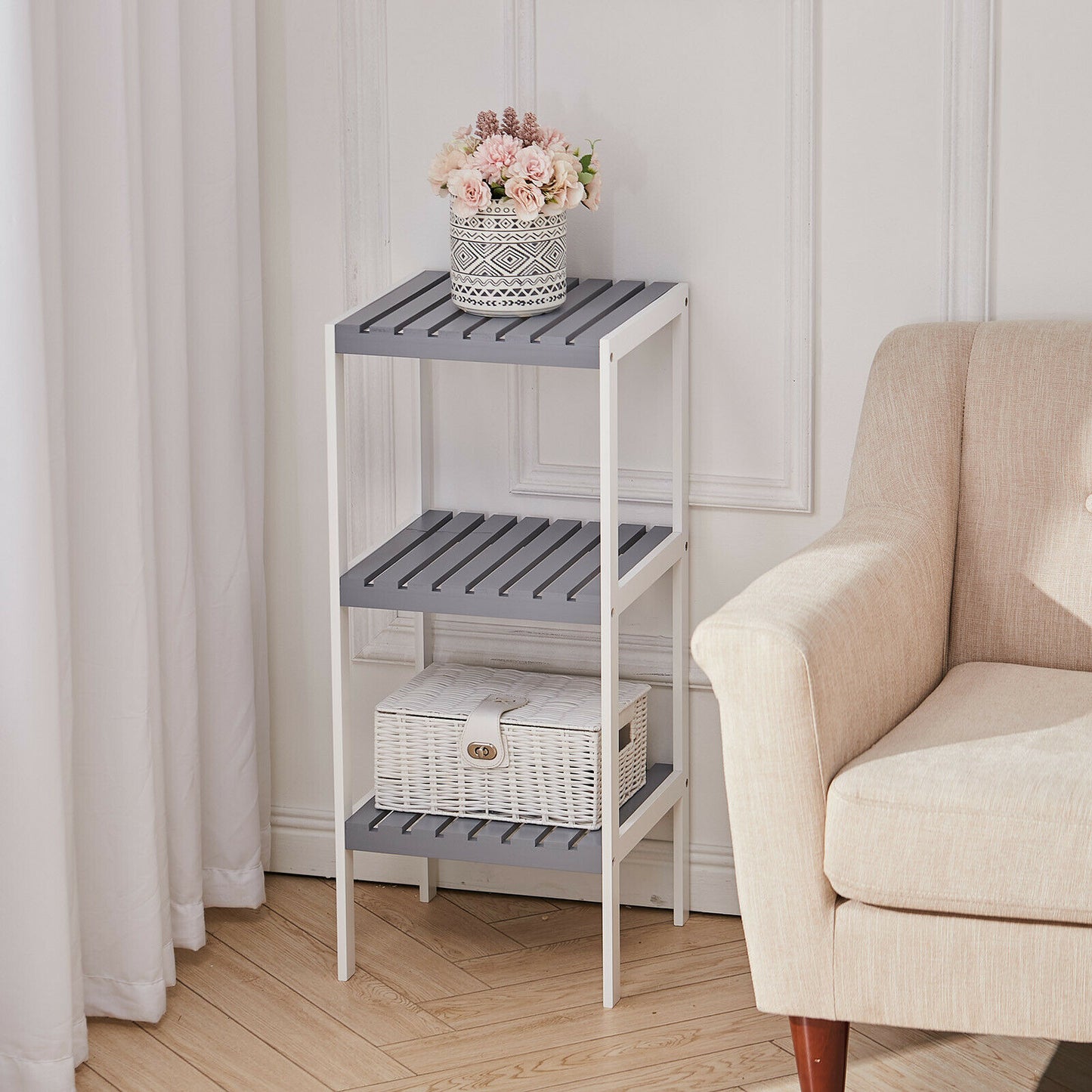 3 Tier Wooden Storage Shelves Hallway Corner Display Plant Stand Organiser Shelf