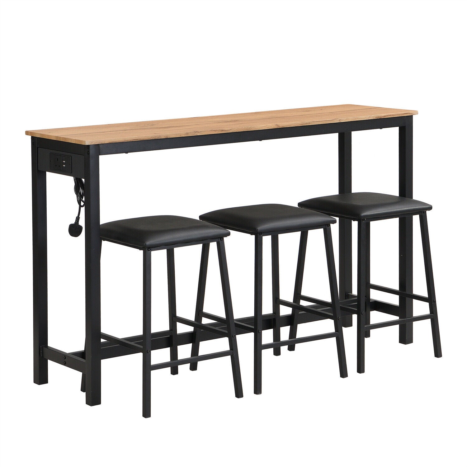 Dining Set Breakfast Bar Table and 3 Stools Industrial Kitchen Dining Room HT