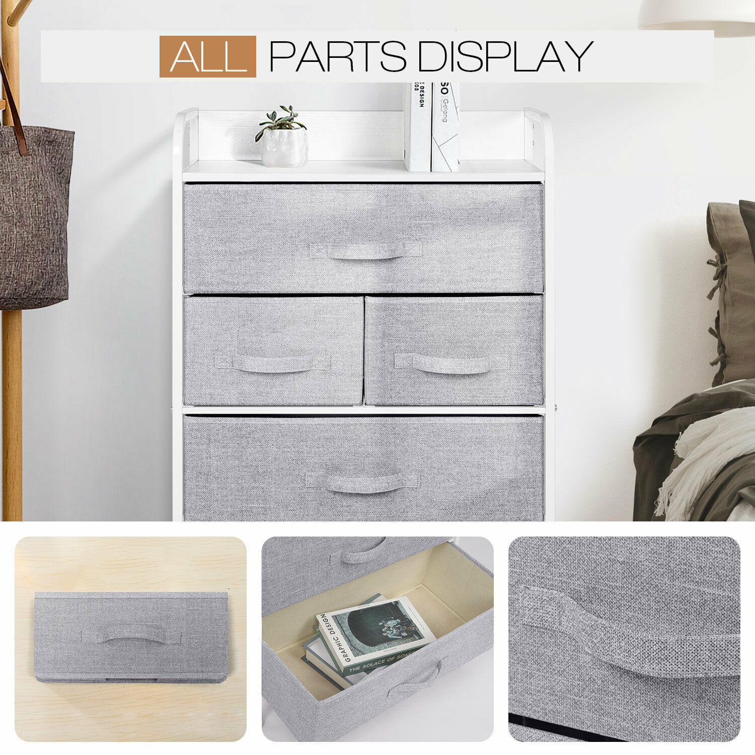 5-Drawers 4-Tier Fabric Chest of Drawer Bedroom Furniture Hallway Storage Grey