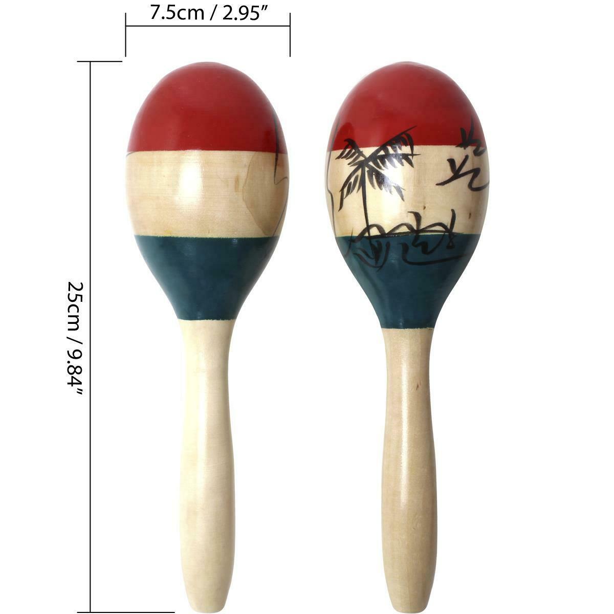 Pair Large Adult Wood Maracas Colourful Wooden Tropical Party Percussion Shakers