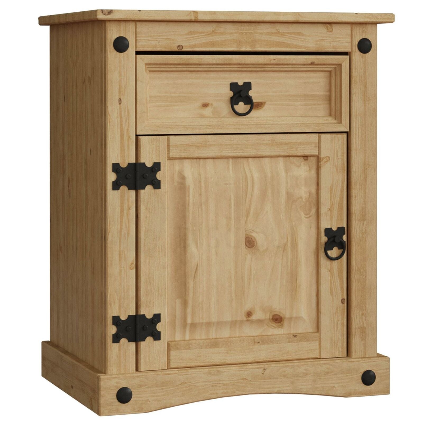 Corona Bedside Cabinet 1 Drawer 1 Door Mexican Style Solid Waxed Pine Unit
