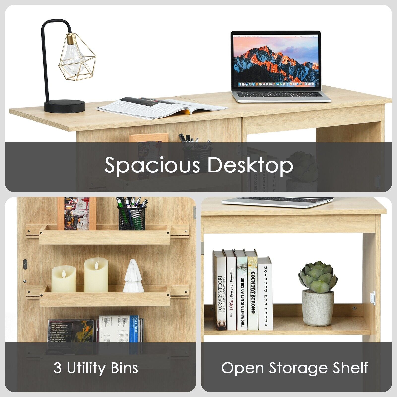 Folding Sewing Table 2 IN 1 Rolling Craft Table Home Office Desk Workstation