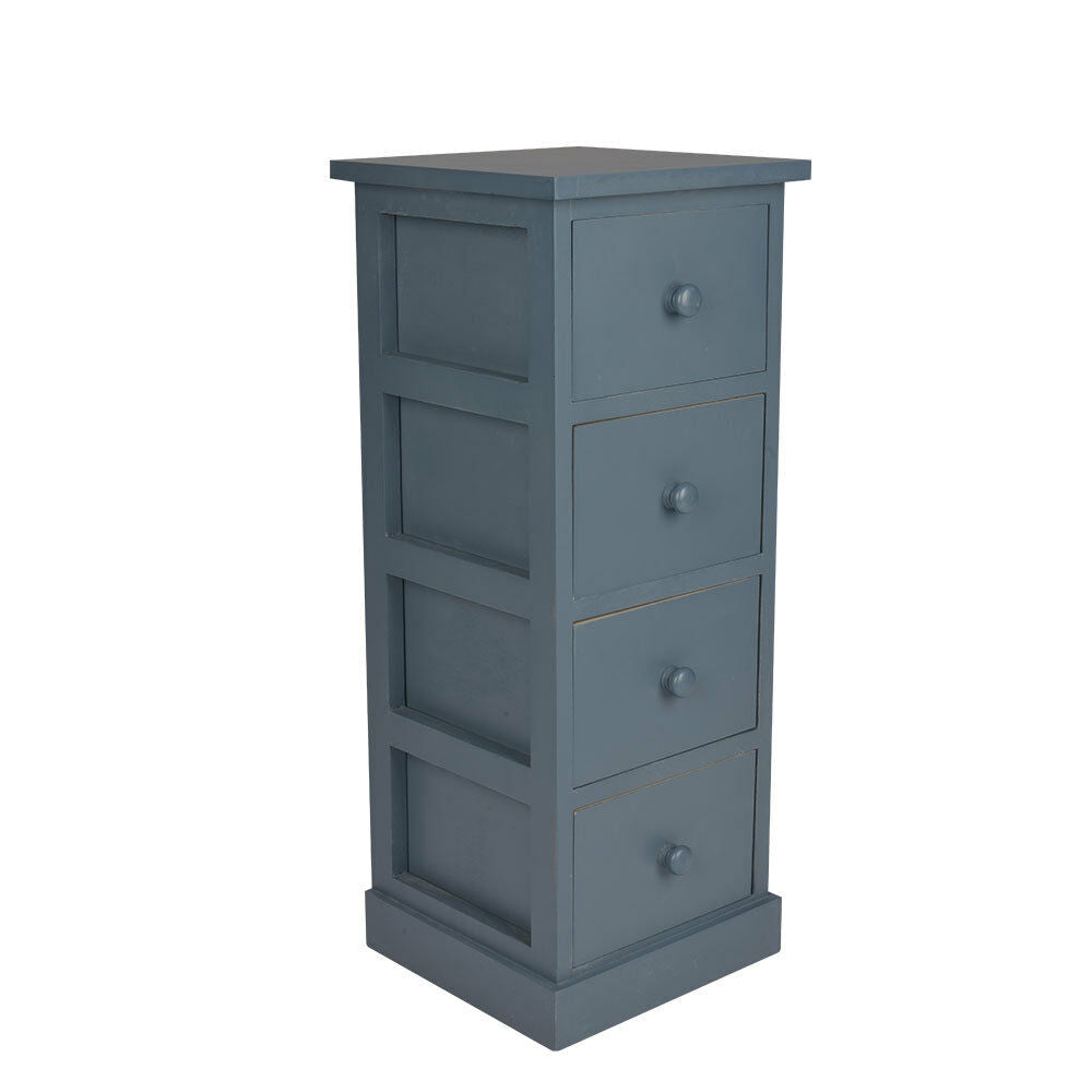 4 Drawer One Pair Slim Tall Bedside Tables White Stone Grey Bedroom Storage Unit