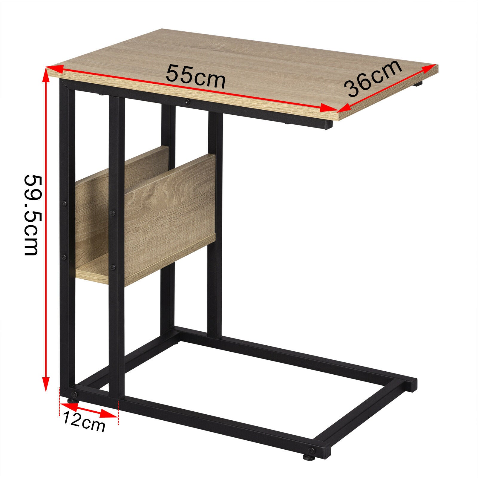 Snack Table C Shaped Vintage Laptop Holder Coffee Bed Sofa Side Desk MDF Metal