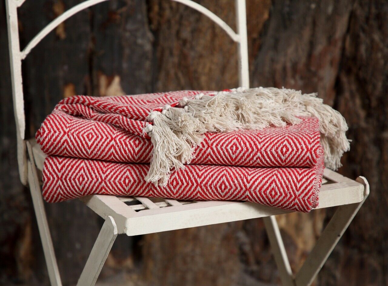 Luxury Reversible Super Soft Cotton Diamond Lrg Throw For Sofa Bed, 150 x 200cm