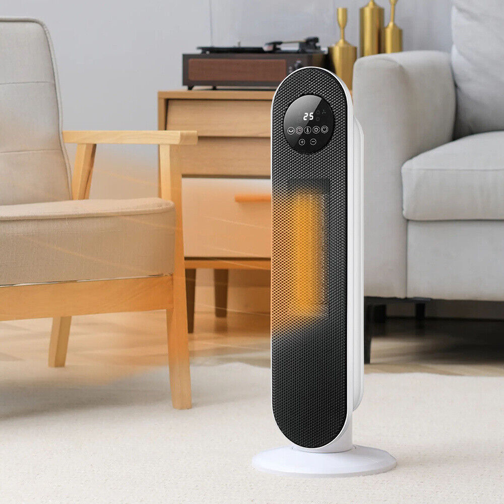 2000W Electric 60° Oscillating Ceramic PTC Tower Fan Heater Digital Timer Remote