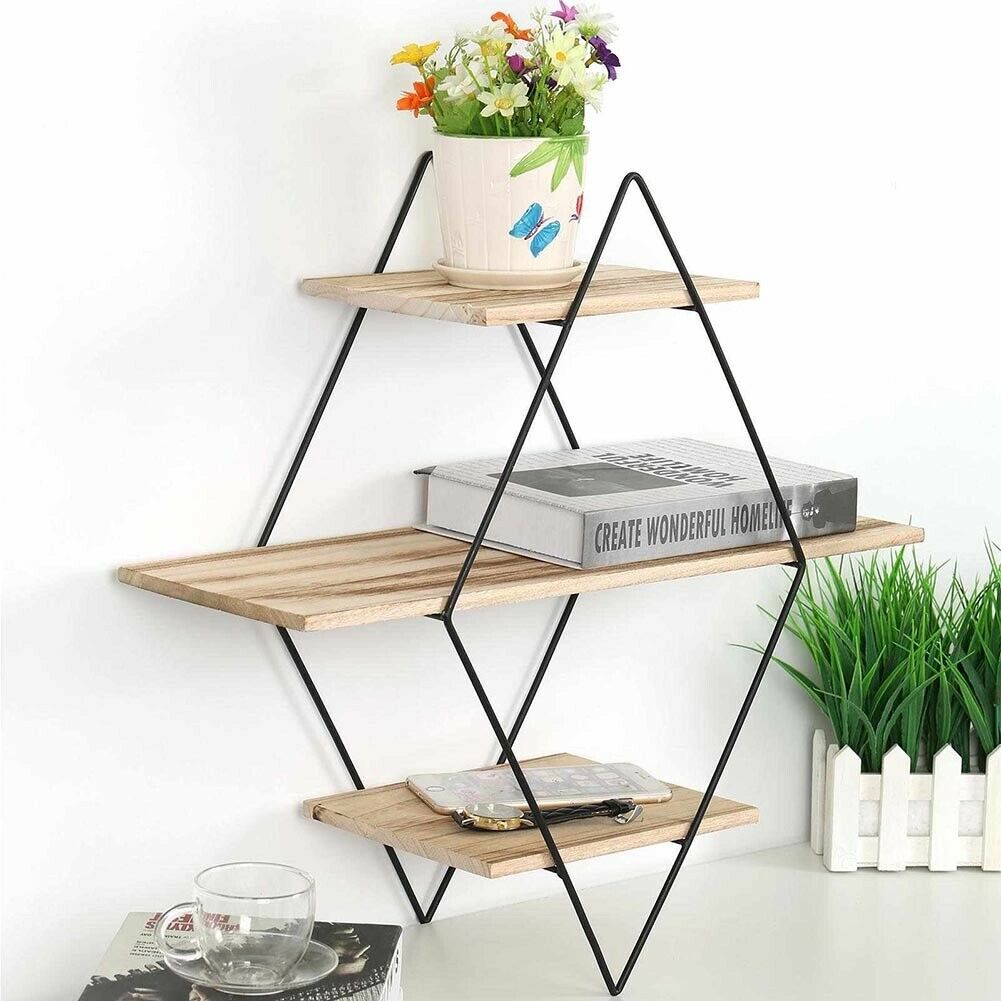 3 Tier Diamond Floating Shelf Wall Mounted Storage Shelving Display Storage Rack
