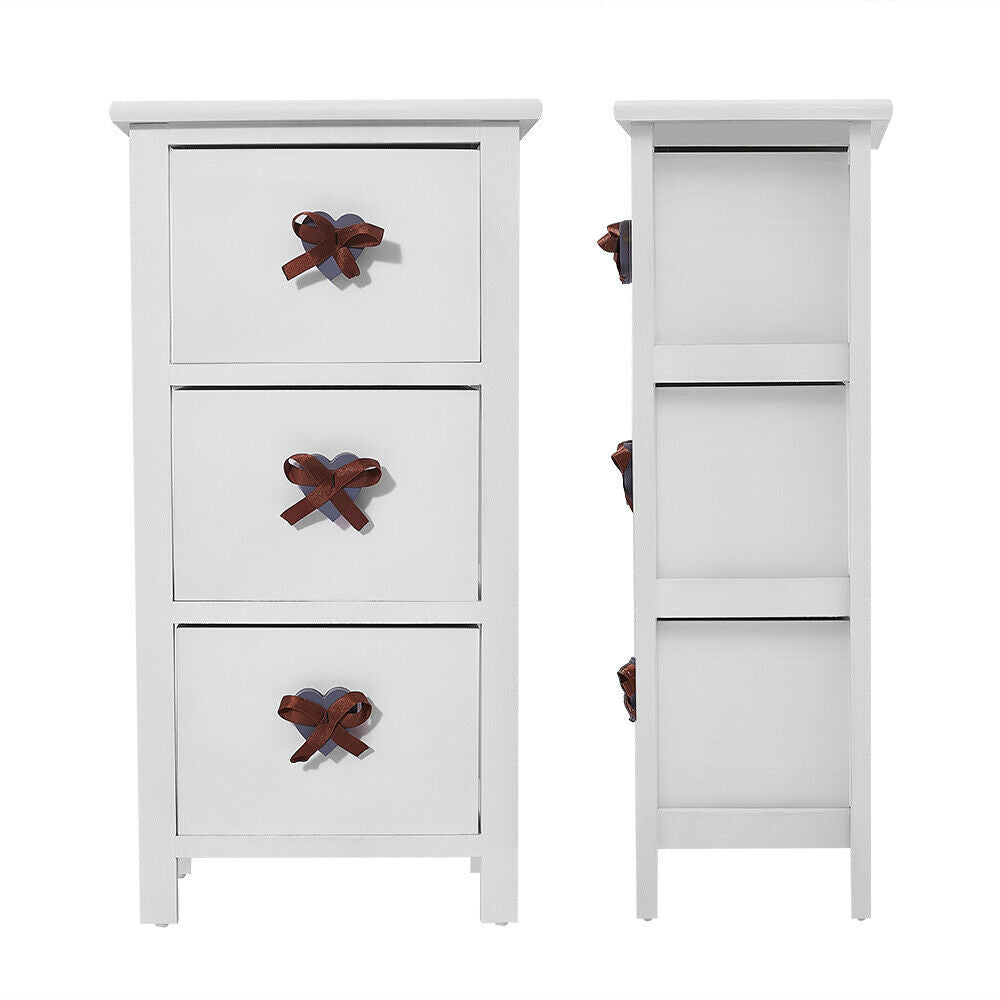 Pair of White Bedroom Bedside Table Unit Cabinet Nightstand with 3 Drawers UK