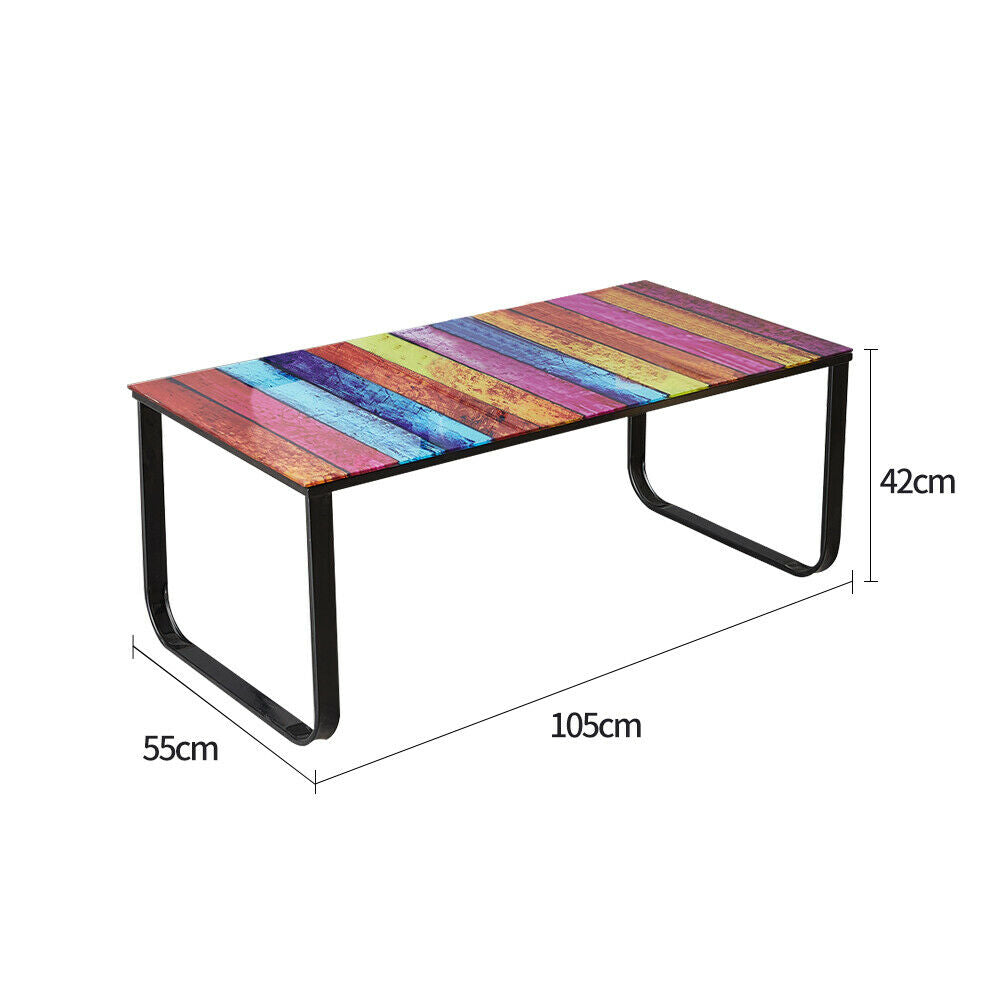 Modern Glass Coffee Table Black Rainbow Side Table Black Metal Legs Living Room