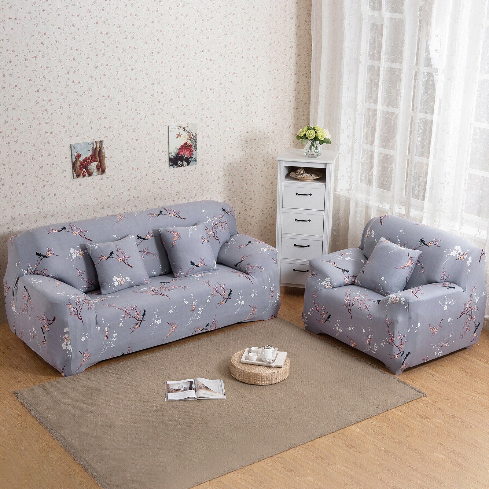 1/2/3 Seater Sofa Covers Slipcover Elastic Stretch Settee Protector Couch Floral
