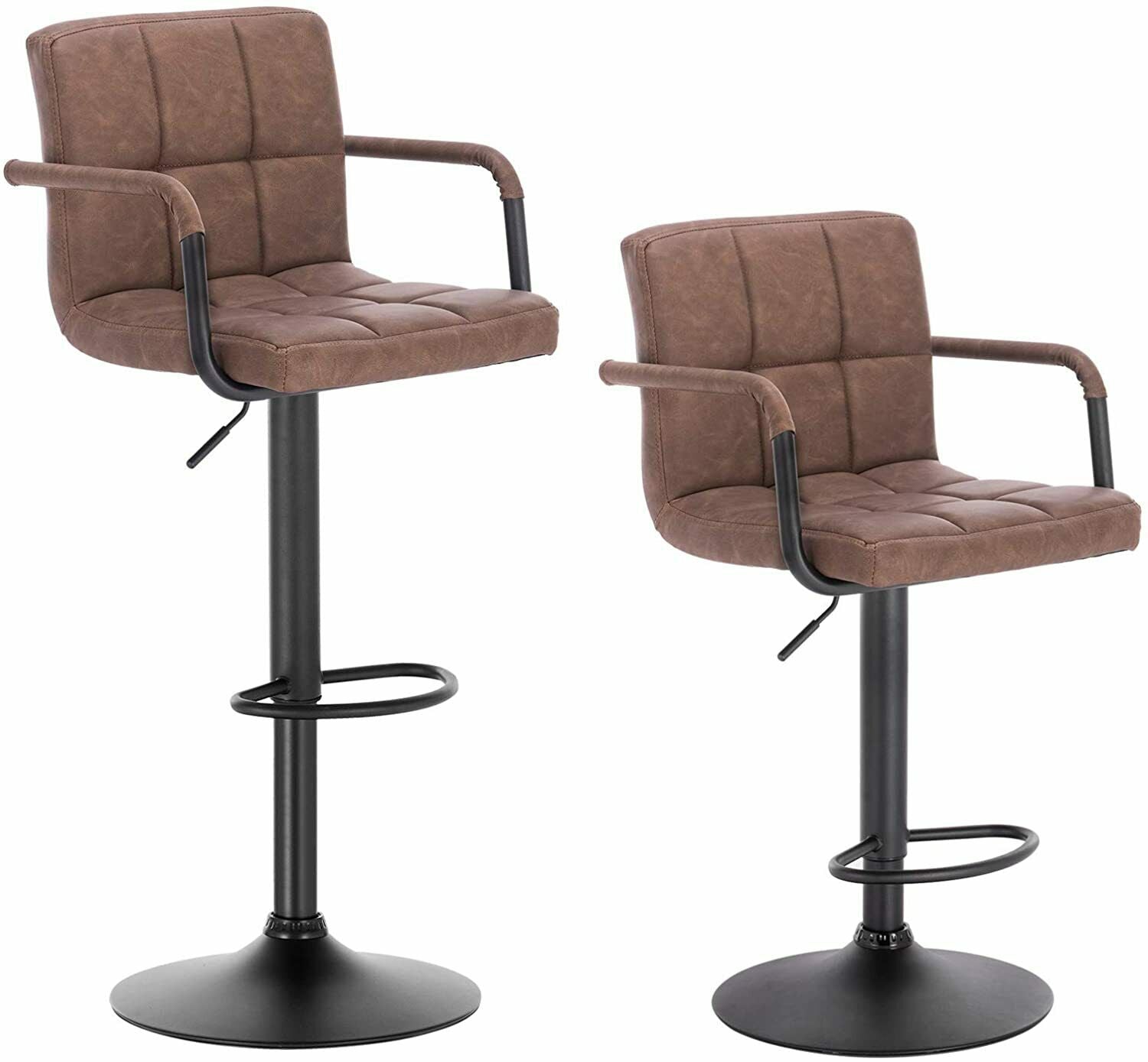 2x Bar Stools Bar Chairs Breakfast Stools for Kitchen Leather Adjustable Swivel