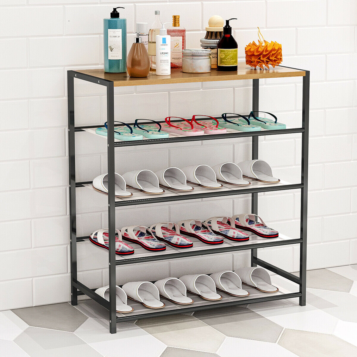 5 Layers Shoe Rack Storage Shelf Organizer Footwear Metal Mesh Shelves Stand UK