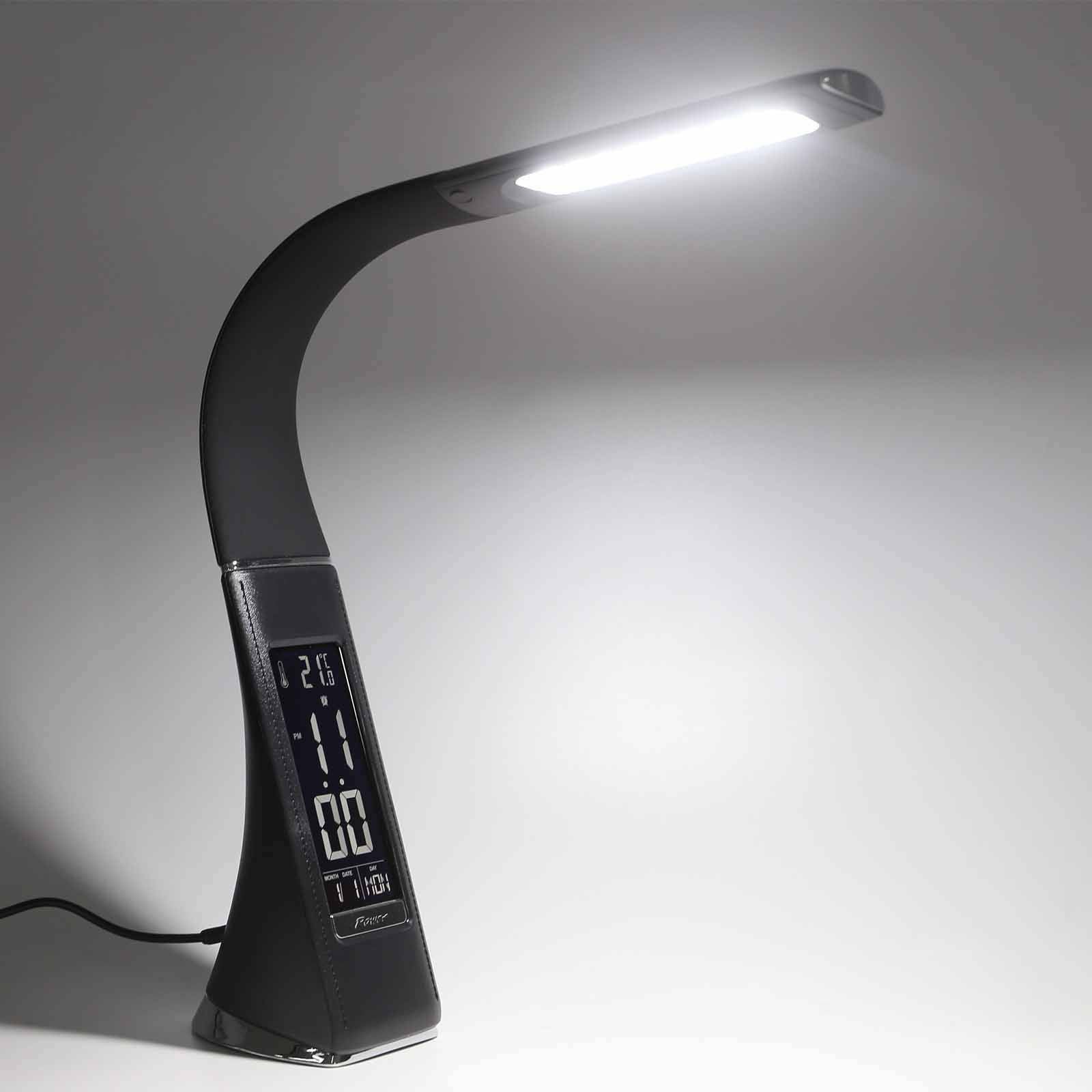 LED Dimmable Reading Bedside Lamp Table Desk Light Calendar Clock Touch