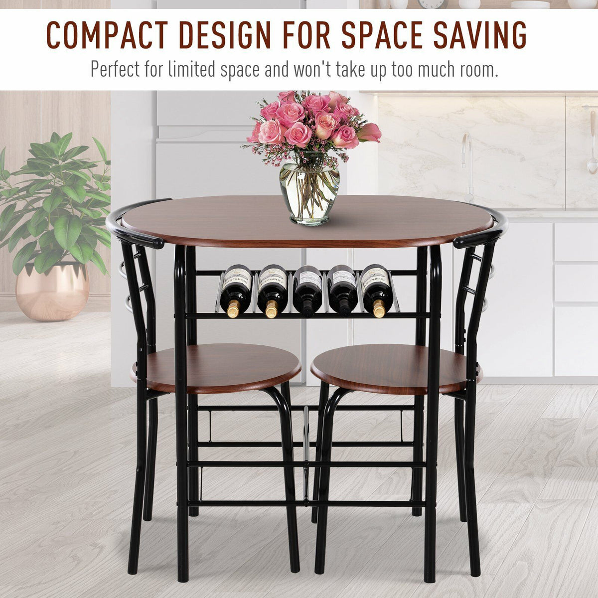 2 Seat Dining Table Chairs Set Compact Small Space Saving Breakfast Ba