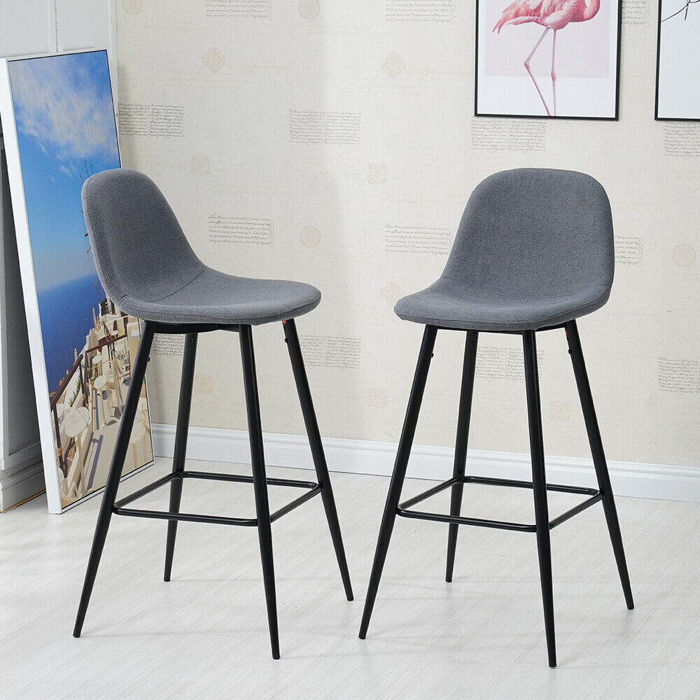2× Velvet Breakfast Bar Stools Soft Padded Seat Kitchen Pub Modern Grey / Blue