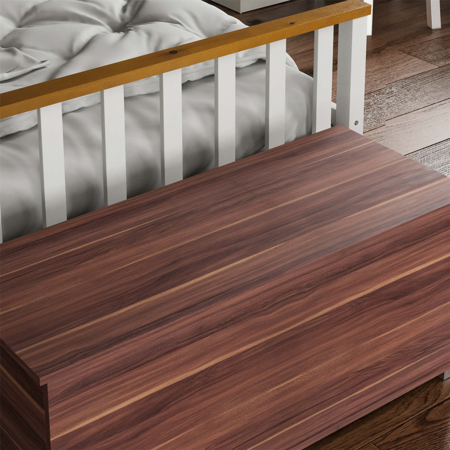 Leon Storage Ottoman Chest Toy Chest Walnut Bedding Blanket Box Large Wooden