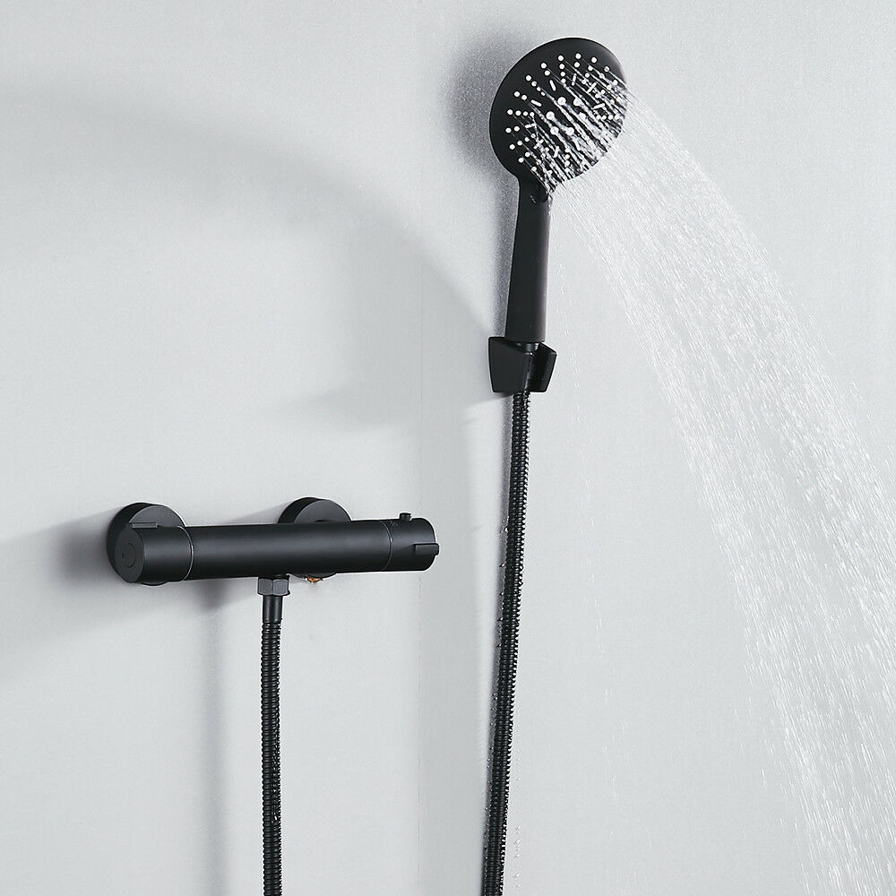 Bathroom Thermostatic Mixer Shower Bath Kit Valve Bar Taps Shower Heads Hose Set