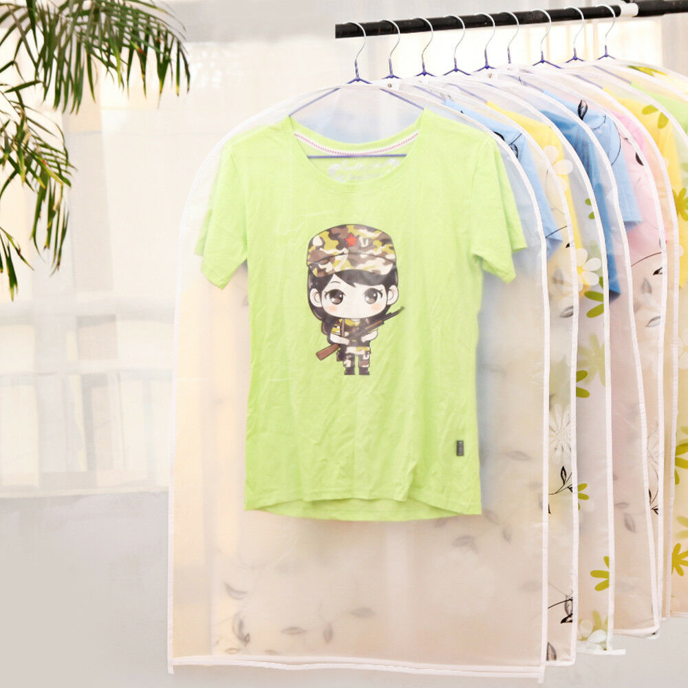 6x Polythene Clear Garment Covers Dress Suit Coat Protector Dustproof Zip Bag UK