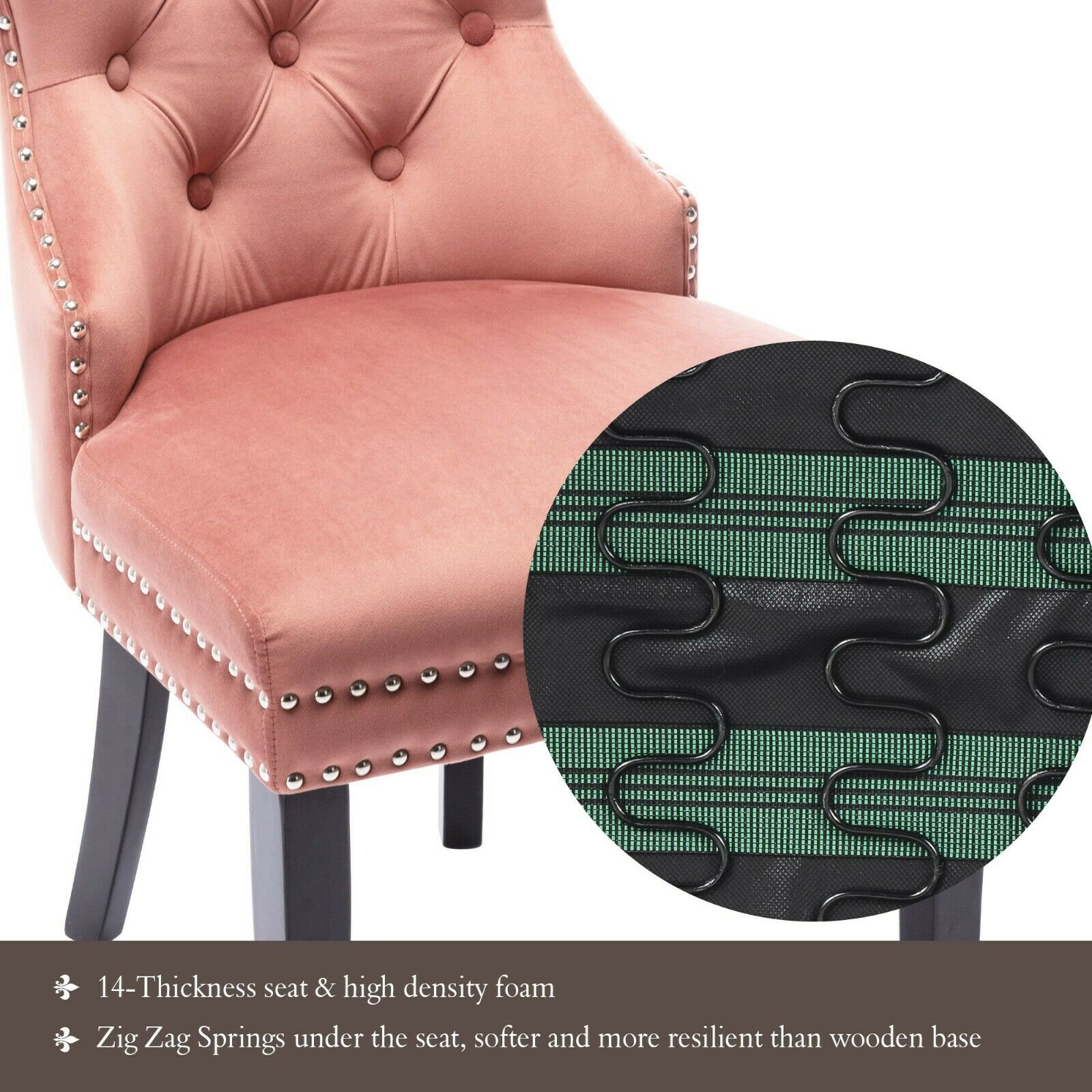 Dining Chairs Velvet Studded Fabric Lounge Padded Accent Side Chair Home Kitchen